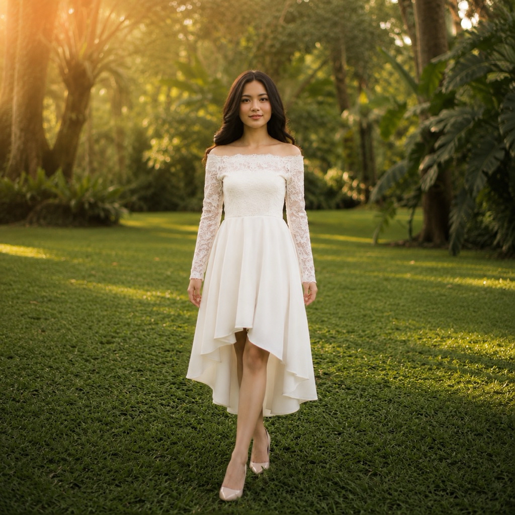Chiobushop - Sheina Dress Putih Off Shoulder Brukat | Dress Wanita Pesta Kondangan High Low | Gaun P