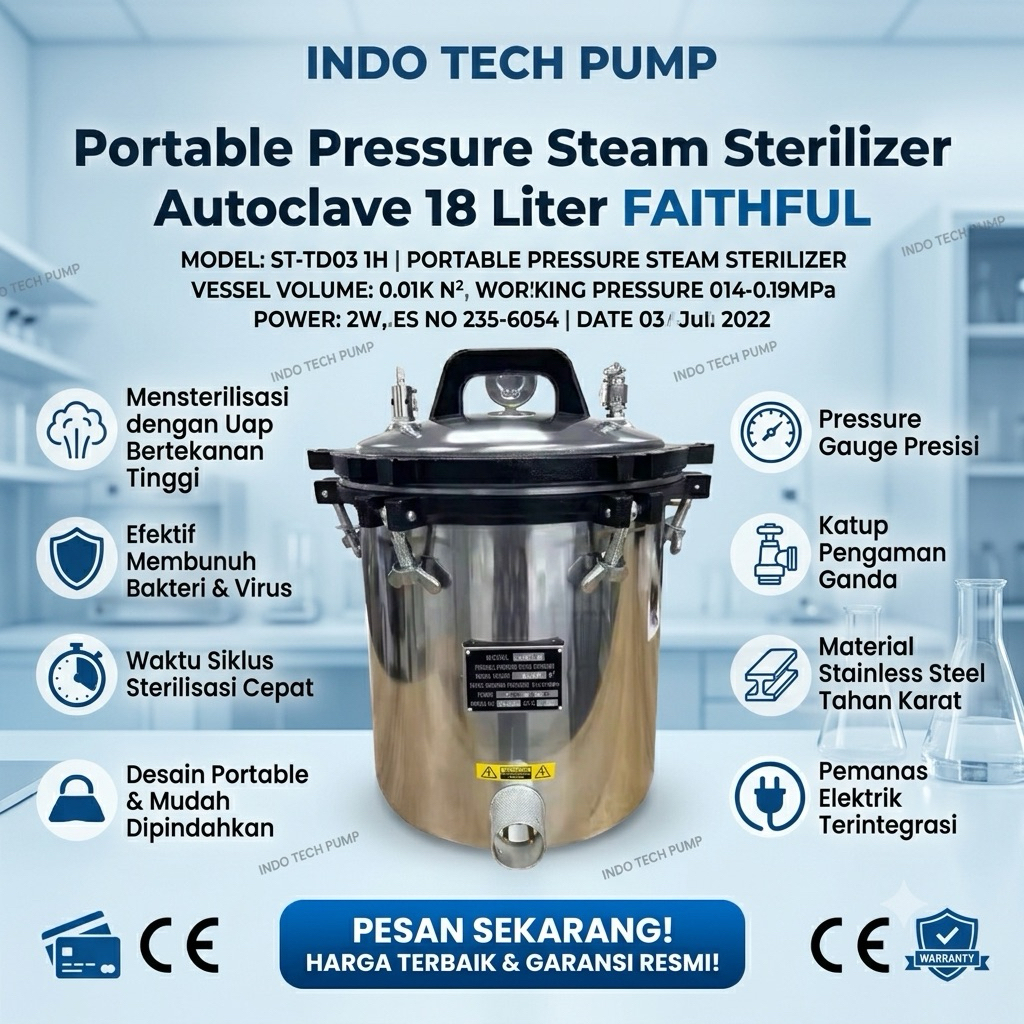 Portable Pressure Steam Sterilizer Autoclave 18 Liter FAITHFULPortable Pressure Steam Sterilizer Aut