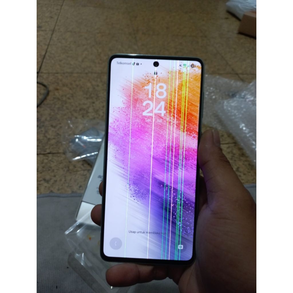 LCD Samsung A73 5G original copotan Minus Garis