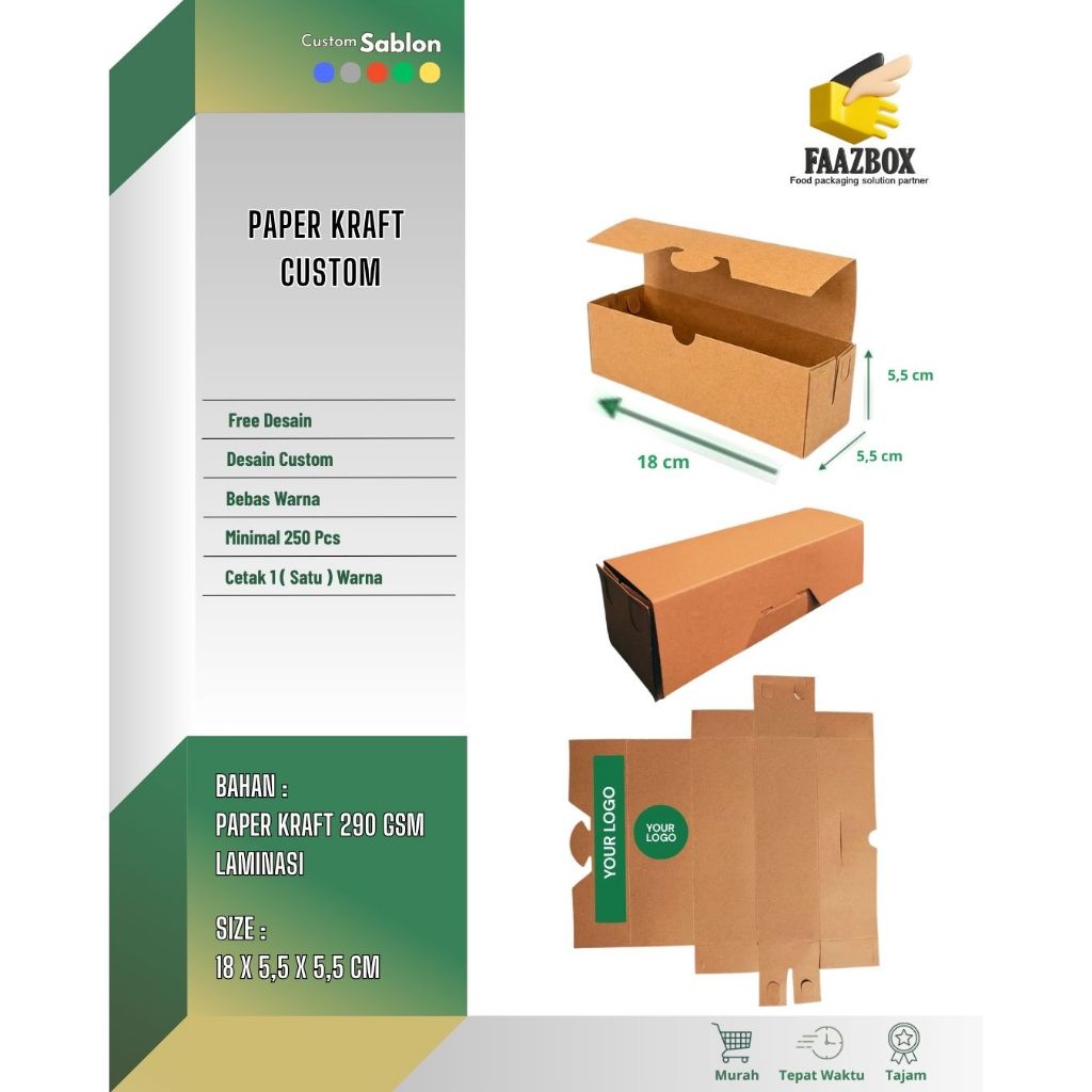 Box Kraft Laminasi 290 Gsm Custom Sablon | Corndog, Sosis, Sushi