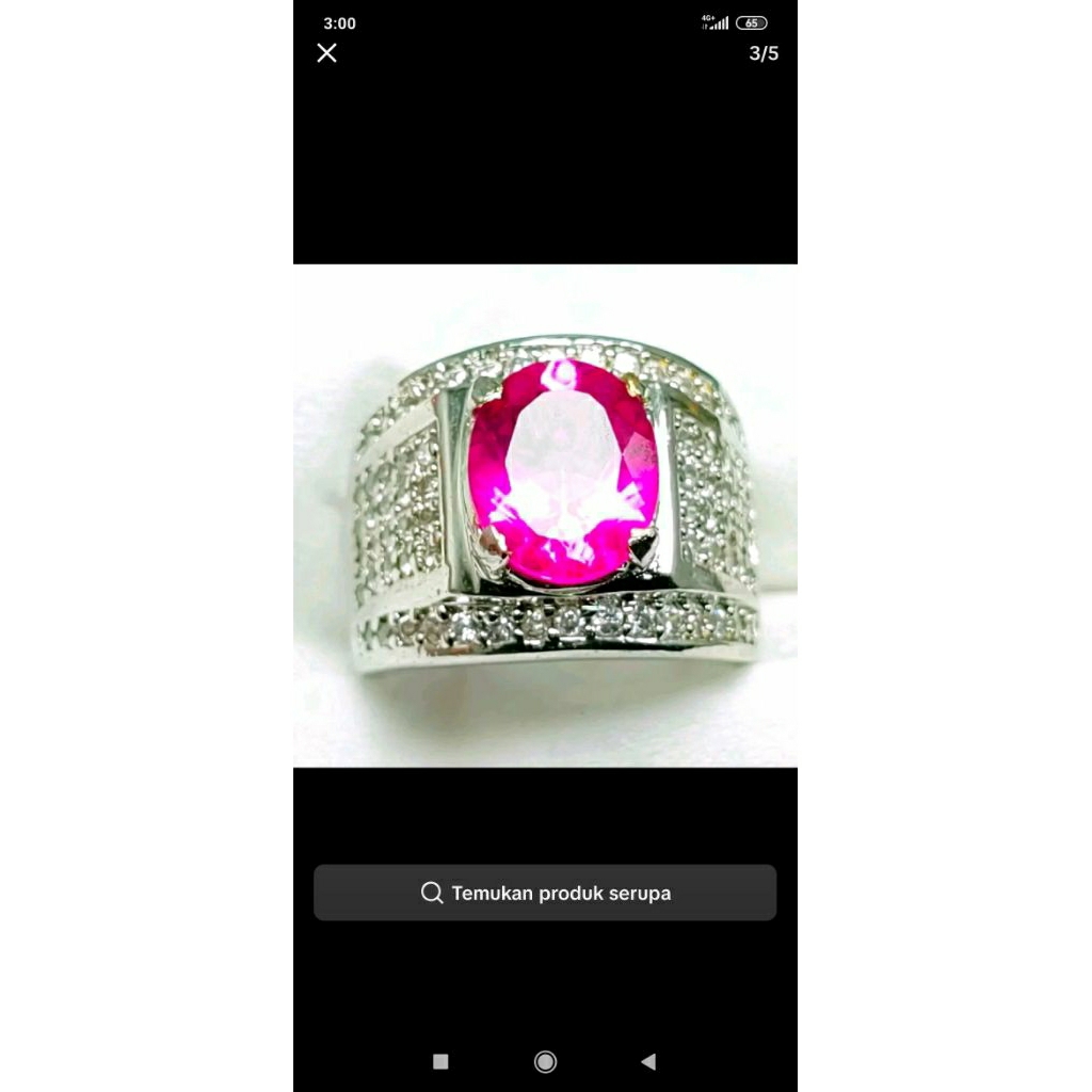 Cincin Pria Berlian Sintetis Merah Muda Oval Emas Putih Desain Elegan