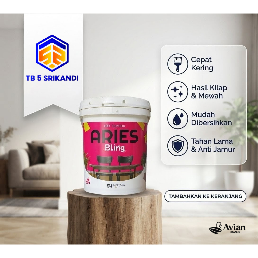Cat Tembok ARIES BLING 18 KG - Bisa untuk cat plafond, GRC, Gypsum dan cat beton