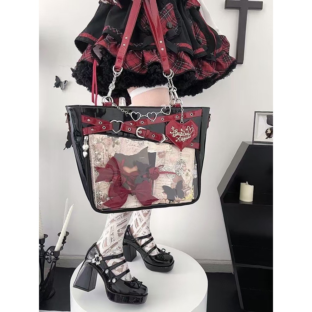 Tas Itabag Anime PU Original Transparan Wanita Tas Bahu Selempang Tote Kartun Cosplay  Transparan Ka