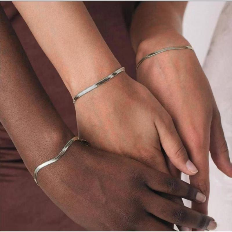 Gelang Tangan Kaki 22cm Titanium Model Pipih Belut Rantai Pria
