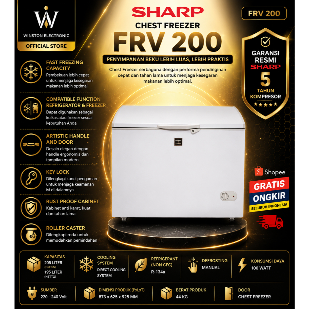 CHEST FREEZER SHARP FRV 200/FRV-200/FRV 200/ BOX CHILLER/CHEST FREEZER/SHARP FREEZER 100% ORIGINAL
