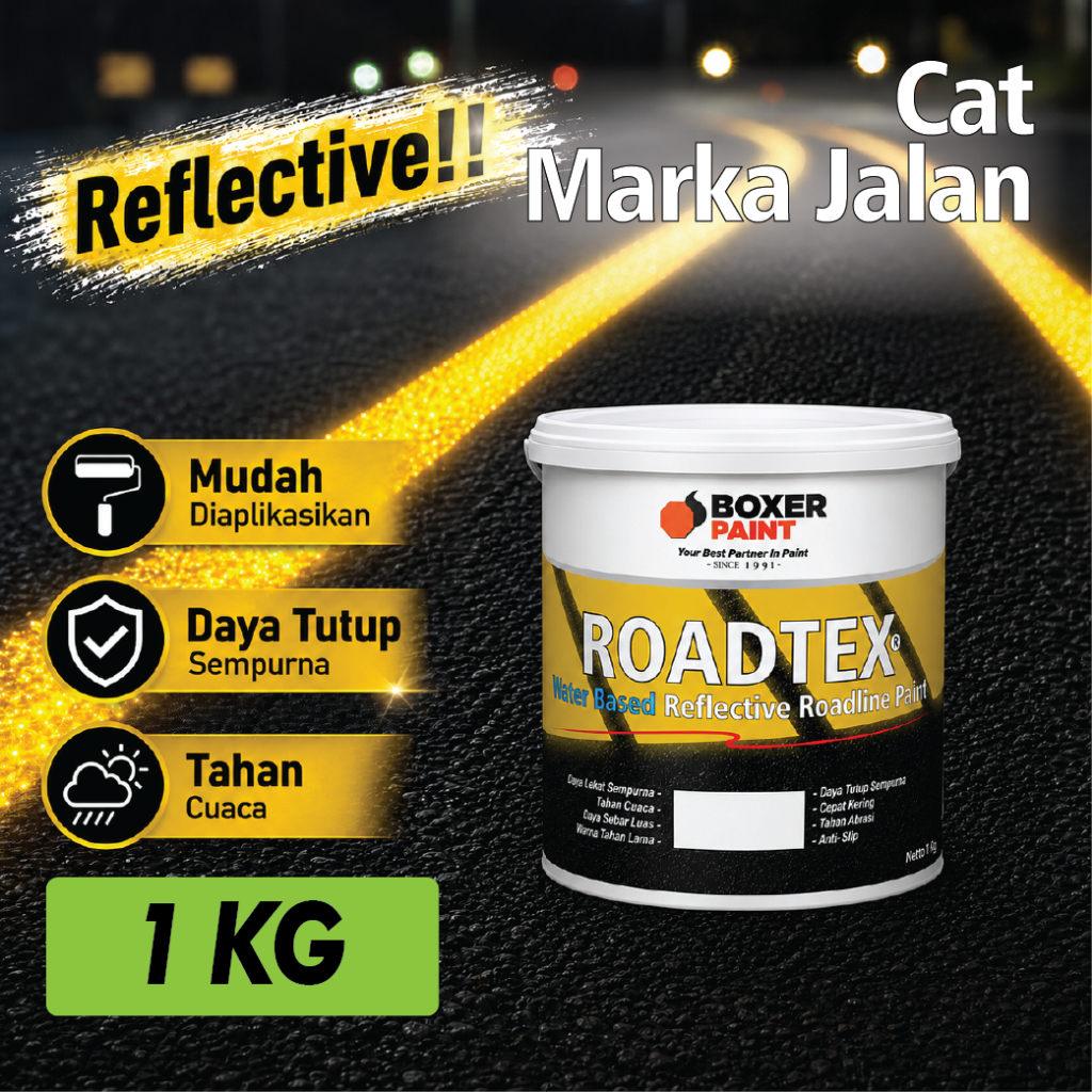 (1 KG) ROADTEX Water Based REFLECTIVE Roadline Paint Cat Marka Jalan REFLEKTIF