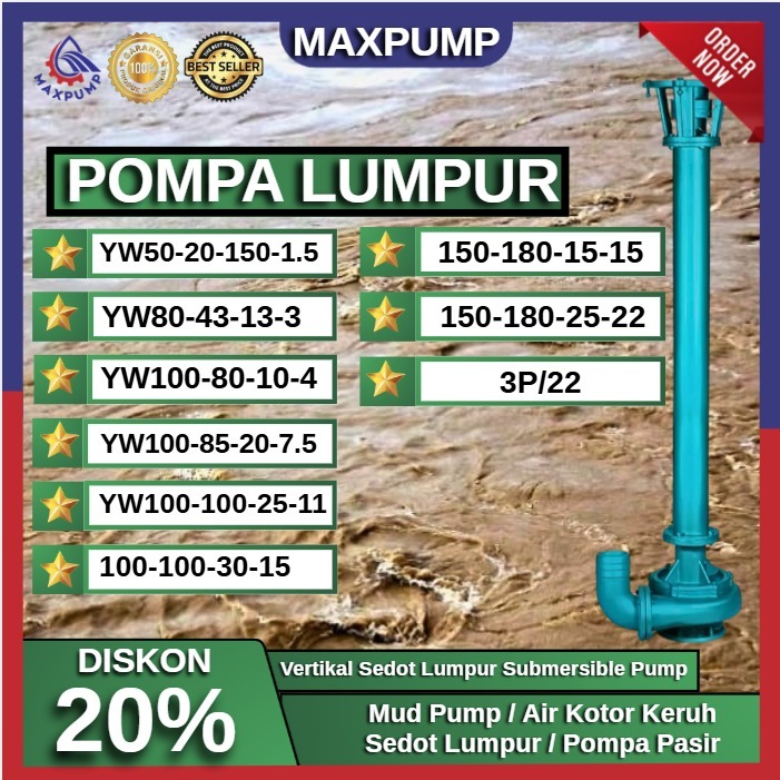 MAXPUMP YW100-85-20-7.5 MUD PUMP Pompa Celup Sewage Pump 4Inch Pompa Lumpur Vertikal MUD PUMP