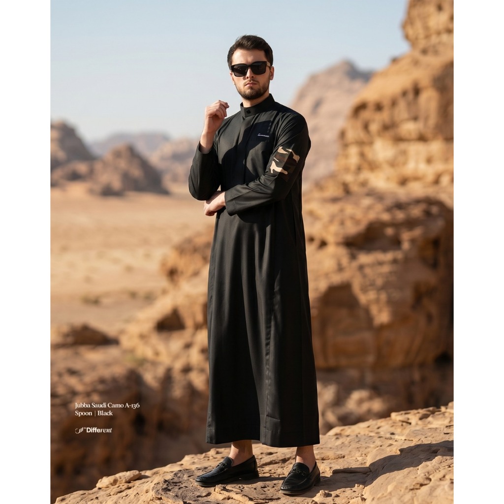SAMASE A136 Jubba Saudi Camo Gamis Reguler Pria Muslim Motif Army Lengan Panjang