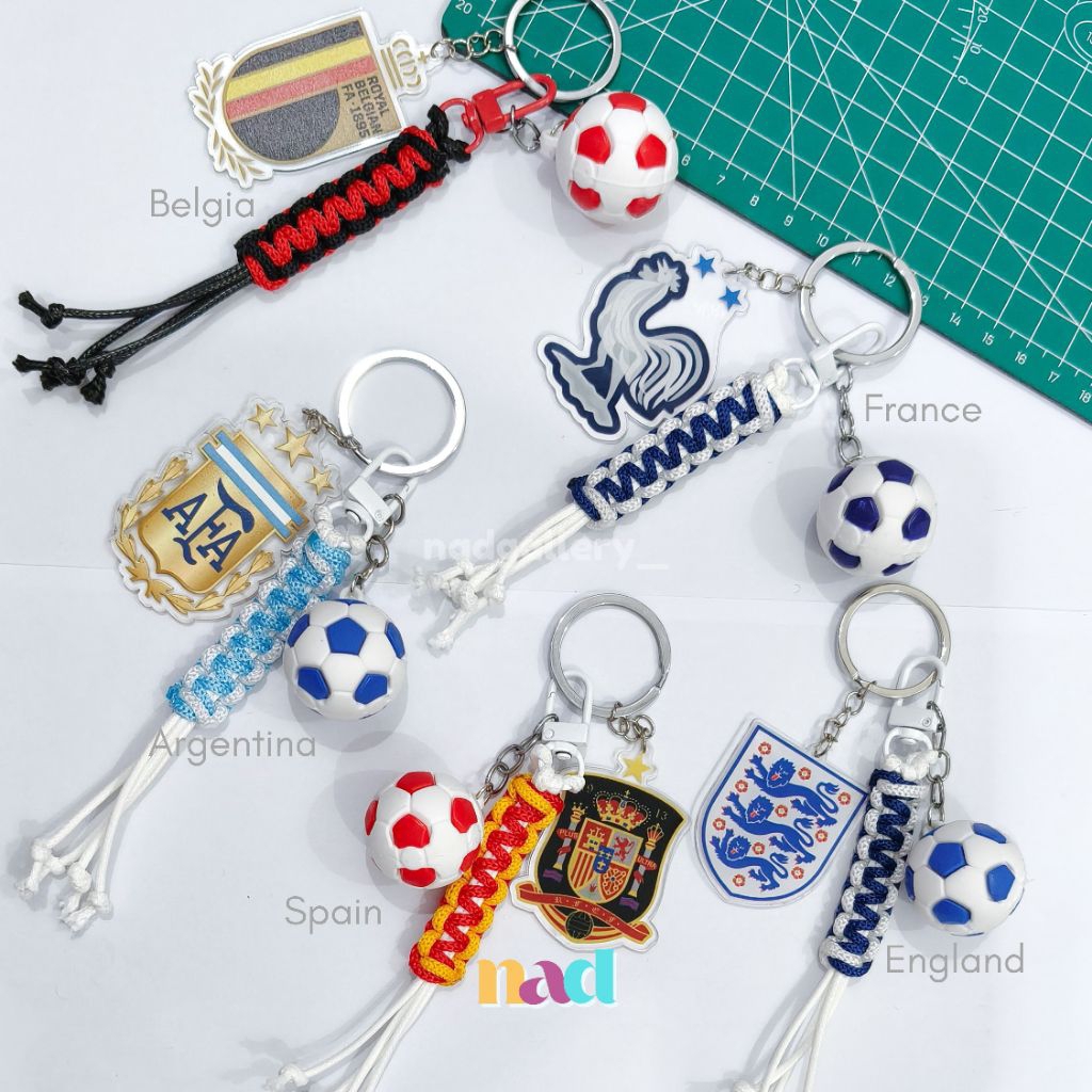 NAD Set Gantungan Kunci sepak bola Timnas Piala Dunia | Keychain | Jerman | Brazil | Spanyol | Argen