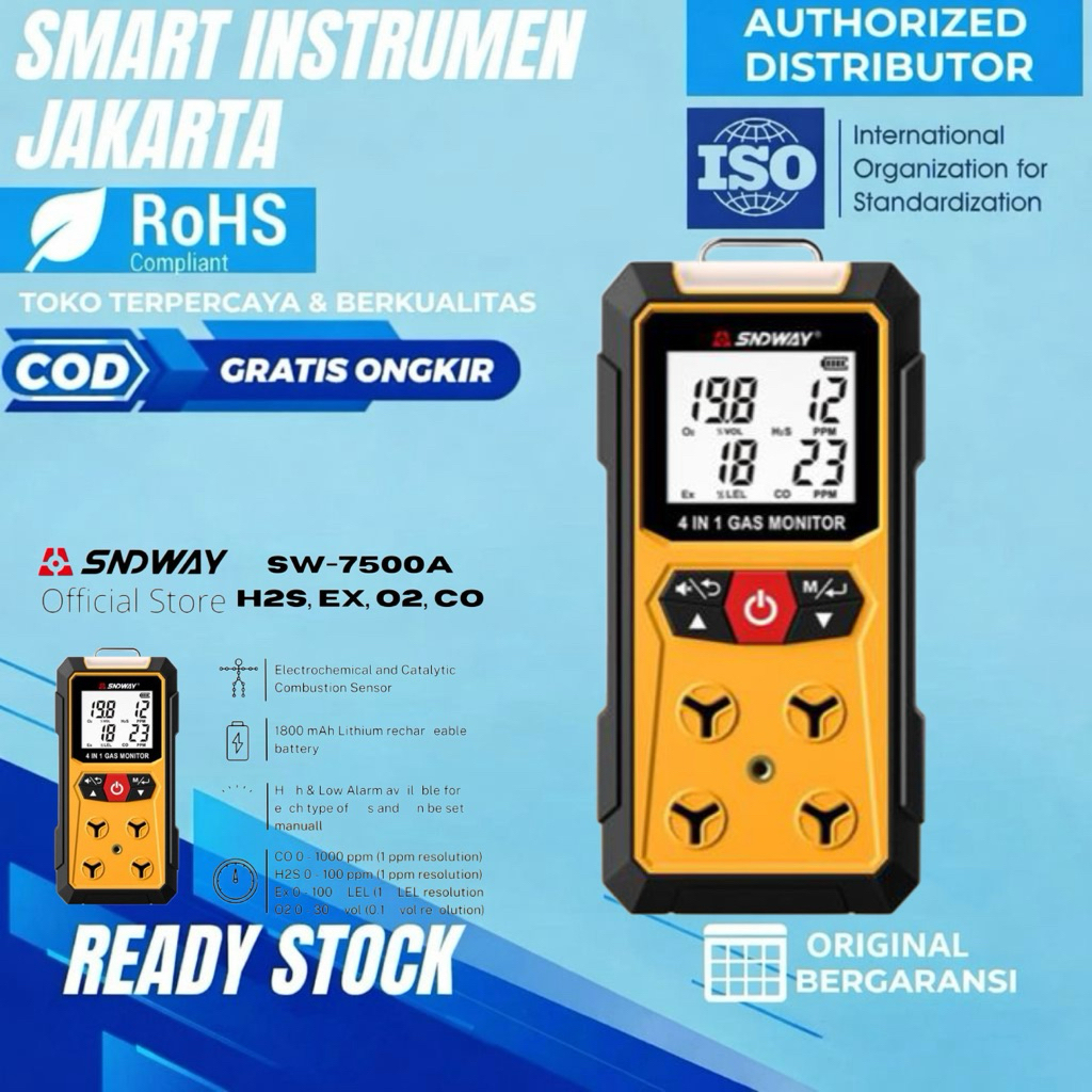 Gas Detector Sndway SW-7500A CO H2S O2 EX 4in1 Combustible LEL Sensor SW7500A Detektor Monitor SW-75