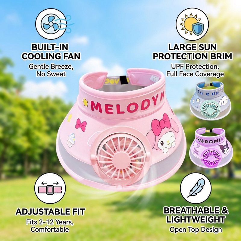 USB Kipas topi gantung Anak-anak Topi Kipas Angin Topi pakai kipas angin Topi kipas anak Topi visor 