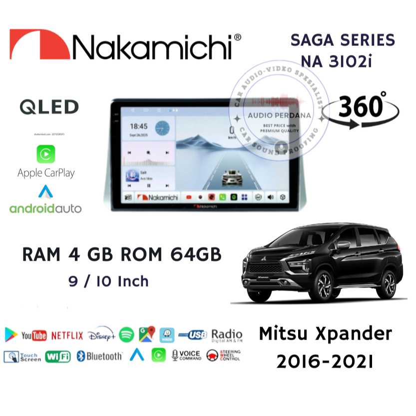 Head Unit Android Xpander 2018-2021 Nakamichi Saga Series Ram 4gb Rom 64gb QLED 360