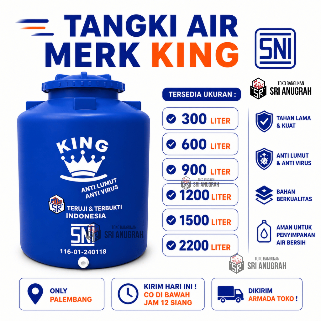 KING Tangki Tedmon Tandon Air Berkualitas Tinggi 300 / 600 / 900 / 1200 / 1500 Liter