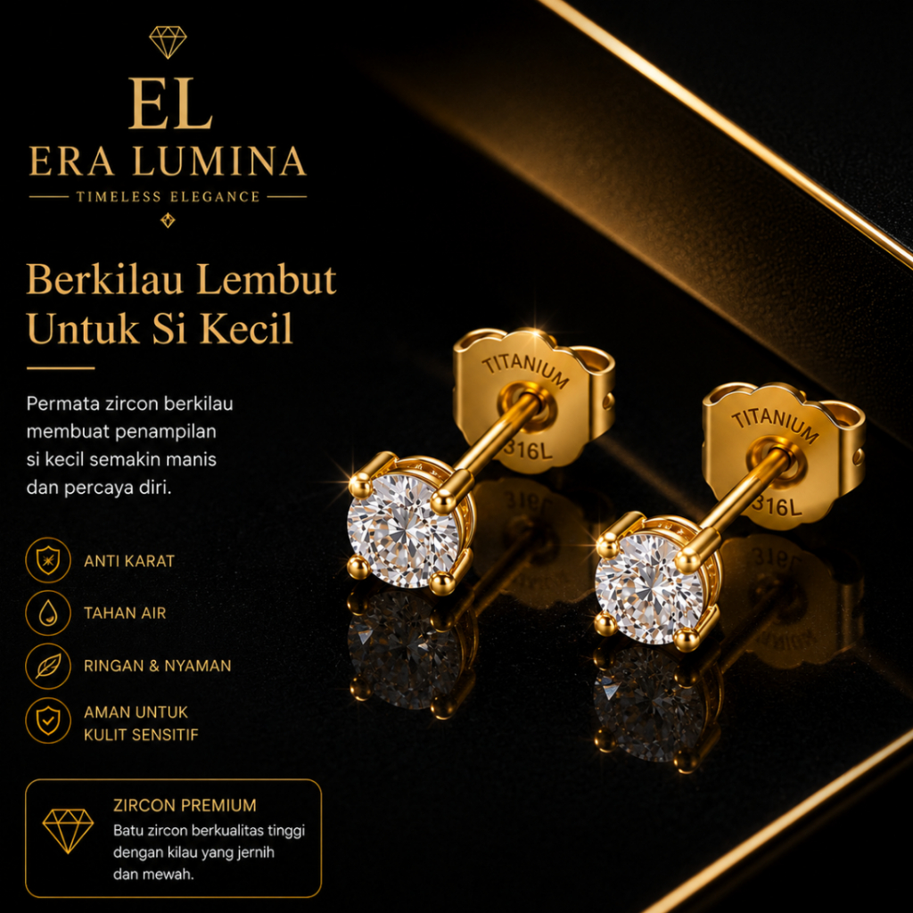 Anting Stud Kristal Emas Giwang Style Korea Anak Perempuan Bayi Kecil