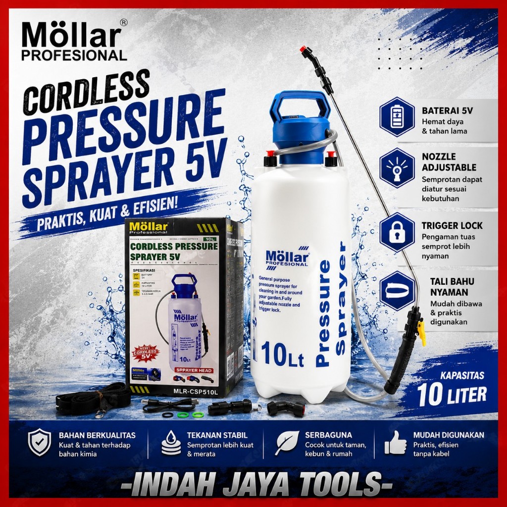 MOLLAR CSP510L Cordless Pressure Sprayer 10 Liter - Alat Semprot Hama Gendong Desinfektan