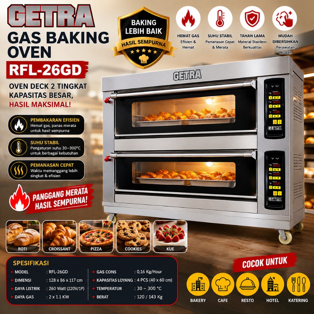 GETRA OVEN GAS 2 DECK 3 LOYANG / GAS BAKING OVEN (GETRA) RFL-26GD