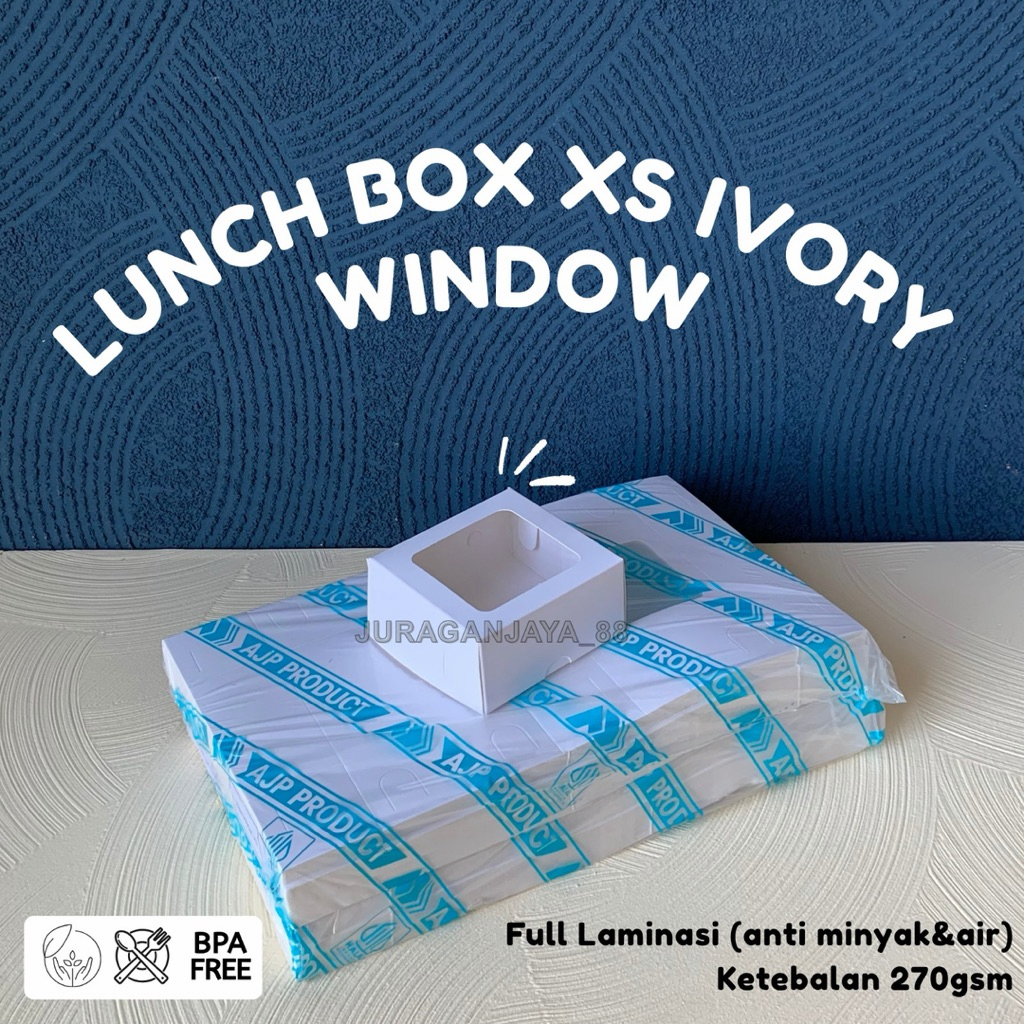 Dus Donat isi 1 Ivory Laminasi Window ukuran 10x10x5 cm | Lunchbox XS Putih Laminasi Jendela Box Dus