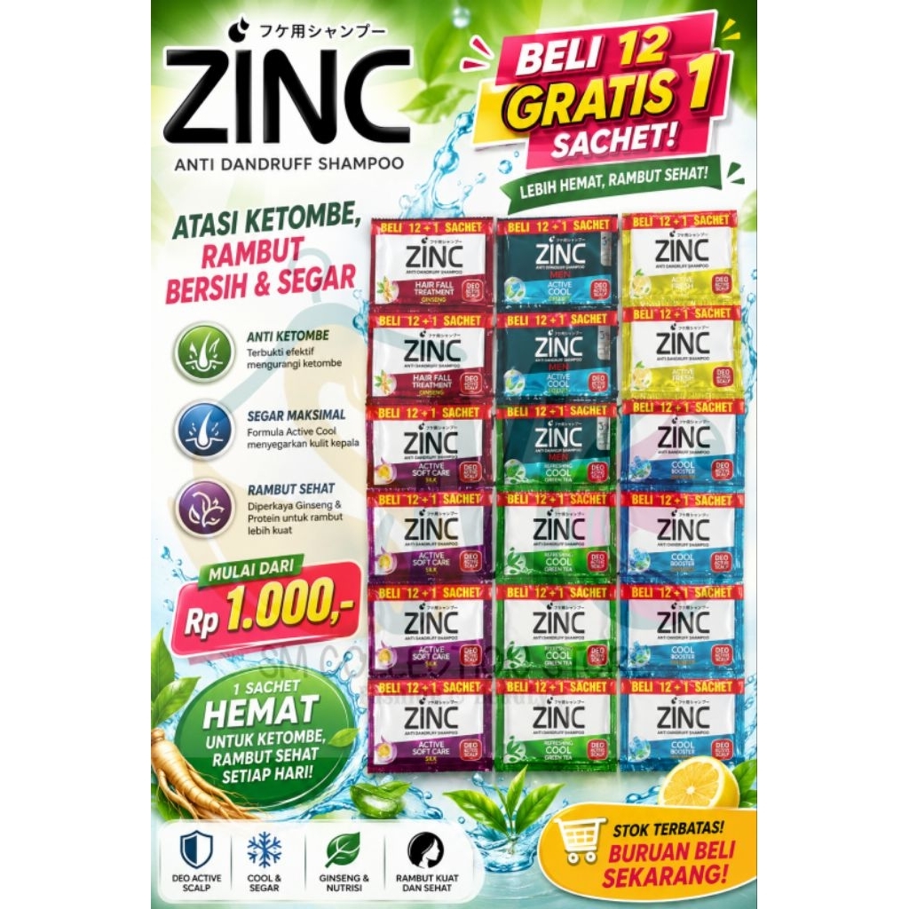 SHAMPO ZINC SACHET 1 RENCENG 24 PCS/ SAMPO ZINC SACHET