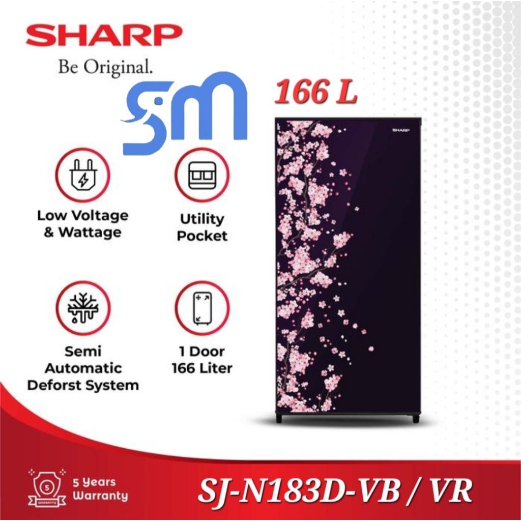 Kulkas Sharp 1 pintu SJ-N183D VB VR 183D SJN183D 166 L Kirei Sakura