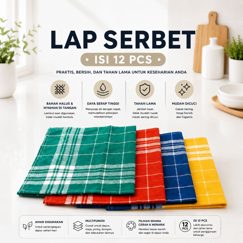 1 LUSIN KAIN LAP SERBET DAPUR WARNA JUMBO