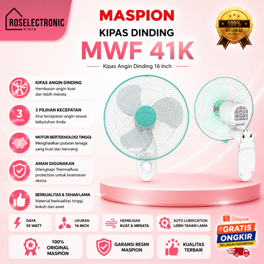MASPION KIPAS DINDING MWF 41K KIPAS ANGIN/MWF41K/MWF-41K/MWF-41-K/MWF 41K/MWF 41 K/KIPAS DINDING