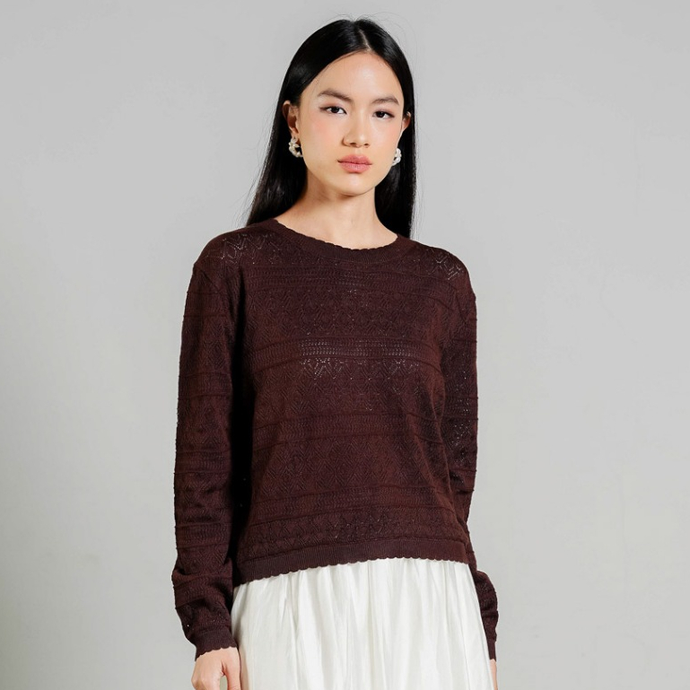 This Is April Asper Sweater Lengan Panjang Wanita Knit Outerwear Dark Brown 60103100