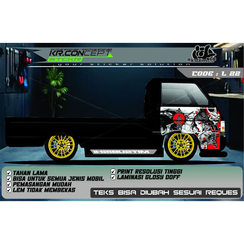 DECAL SAMURAI PINTU SAMPING MOBIL PIC'UP L300, L 22