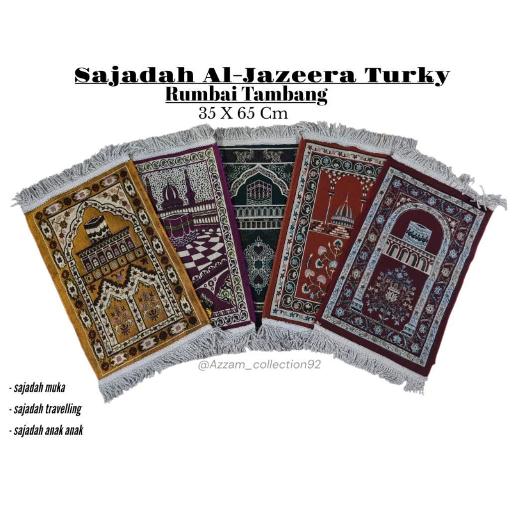 Sajadah Mini Al-Jazeera Rumbai Tambang//Sajadah Muka//Sajadah Traveling,Ukuran 35x65 cm