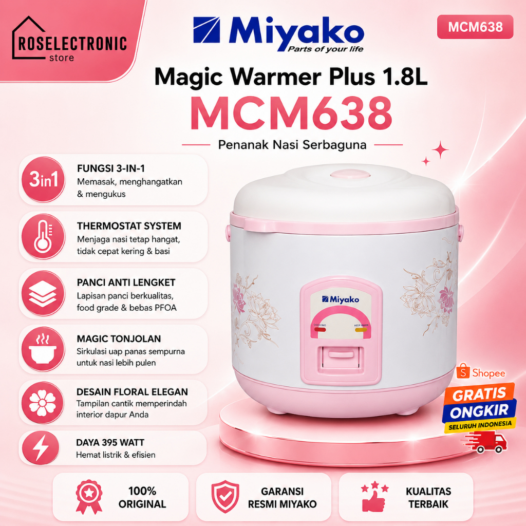 MIYAKO RICE COOKER MCM638 1.8L/MCM-638/MCM 638/MCM638/RICE COOKER 1.8L MIYAKO ORI BERGARANSI