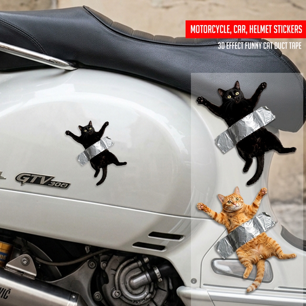 Sticker Helm Motor Mobil Laptop 3D Effect Kucing Cat Duct Tape vespa scoopy