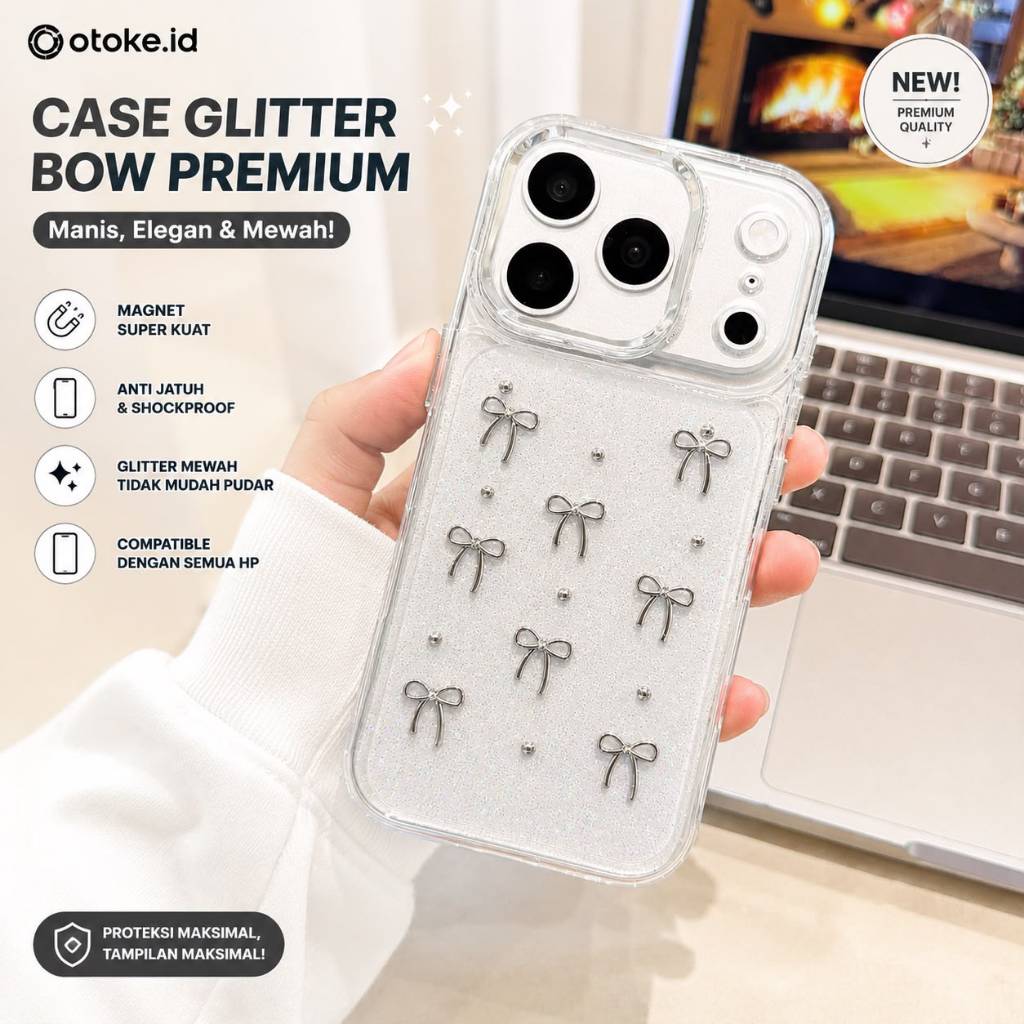 COQUETTE RIBBON GLITTER CLEAR CASE 3D FOR IPHONE 11 12 13 14 15 16 PLUS 17 PRO MAX