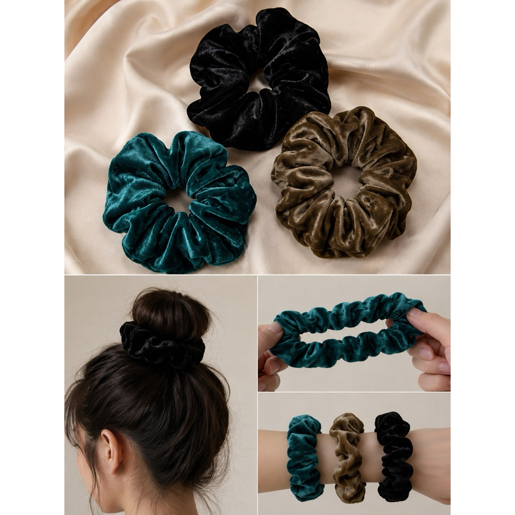 Scrunchie Bludru Premium Jumbo Ikat Rambut Velvet Elastis Hair Tie Korea Wanita - Noona Daily