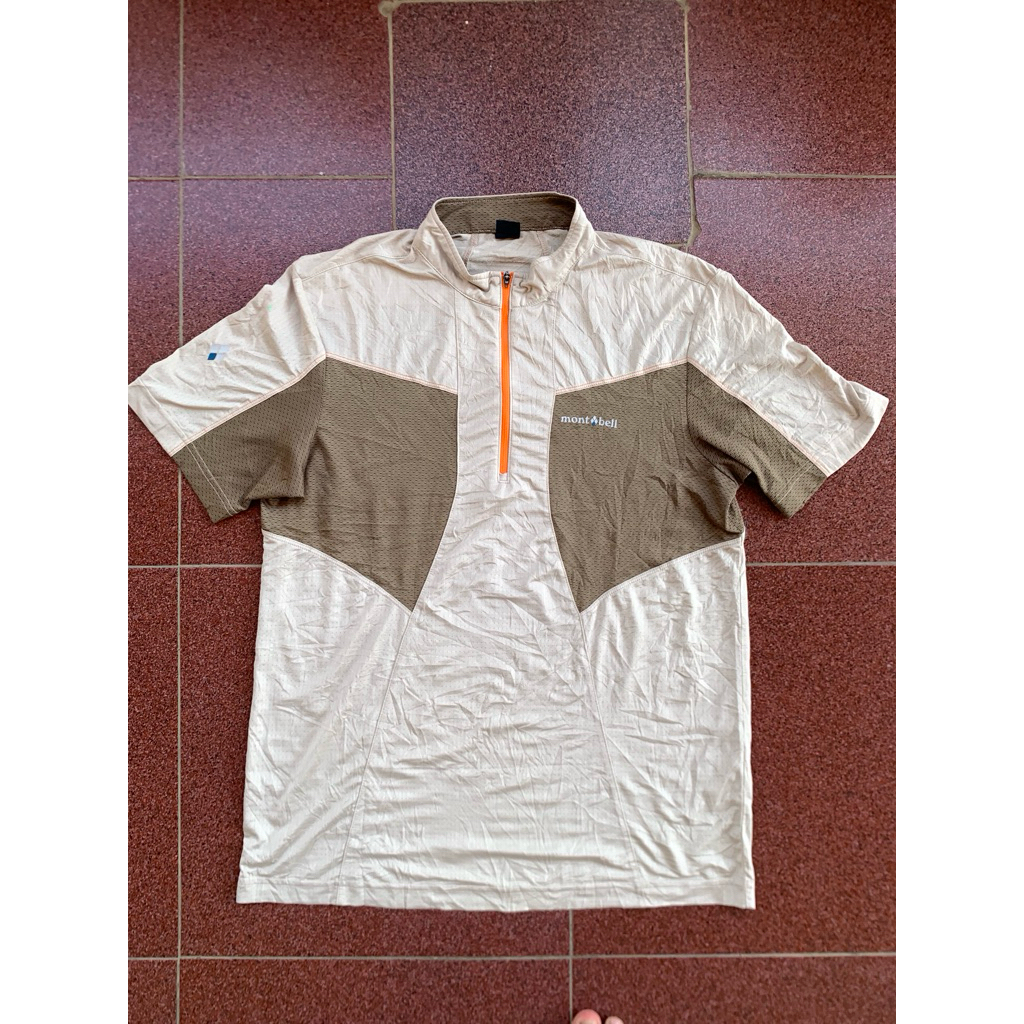kaos baselayer outdoor quick dry polyester ringan sepeda halfziper brand montbell