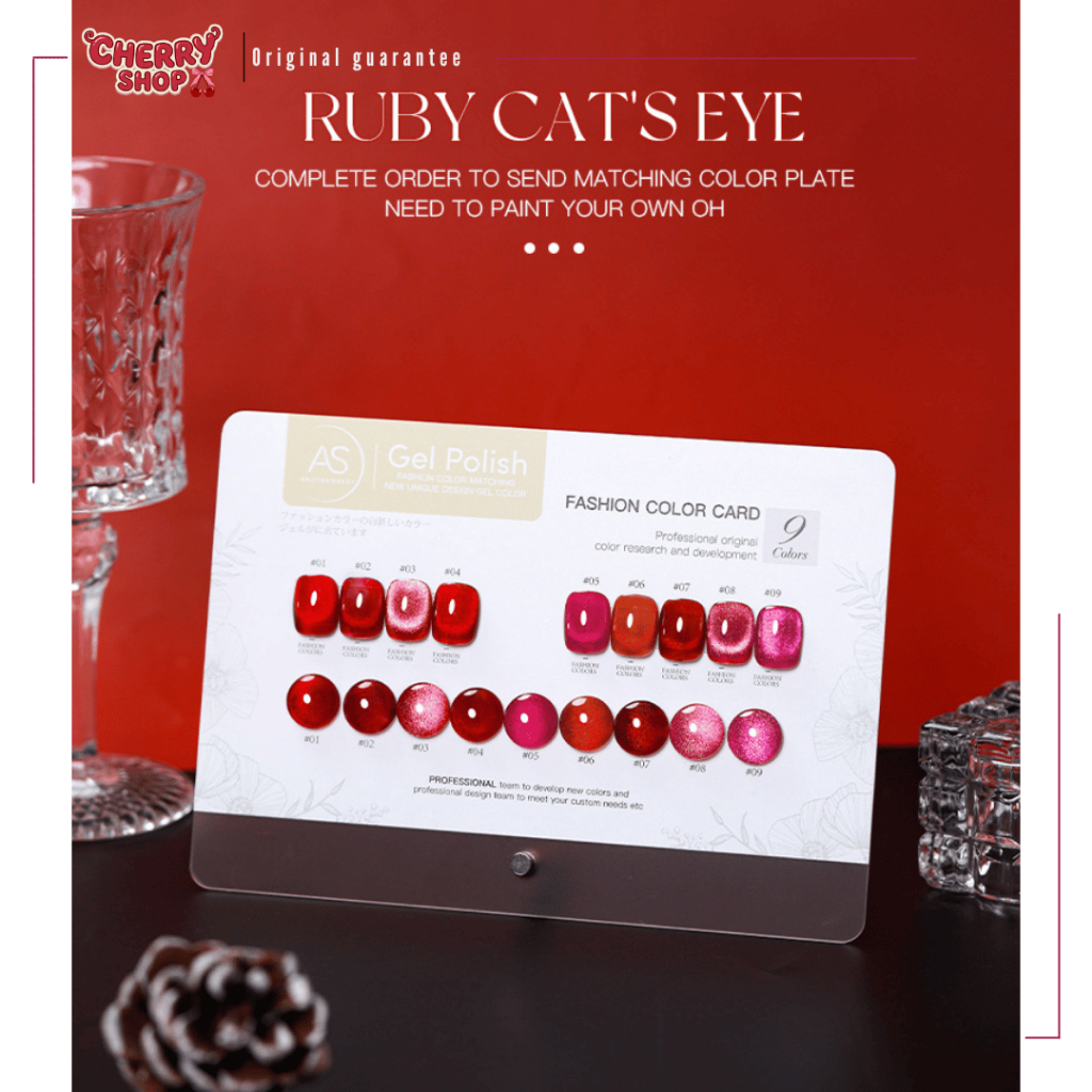 AS 9 Warna Ruby Sparks Collection Gel Polish Cat Eye Magnetic Gel Burgundy Red Sparkle Bloody Nail P