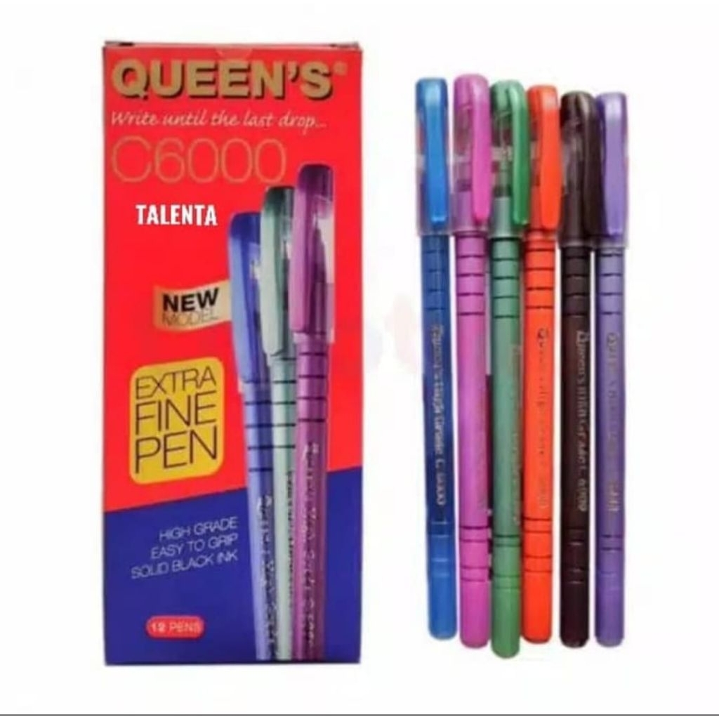 (1Lusin=12 Pcs) Pulpen | Bolpen | Pena | Bolpoint FASTER C6000 QUEEN'S | FASTER QUEEN'S HITAM ASLI
