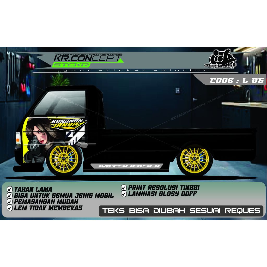 DECAL CEWEK PINTU SAMPING MOBIL PIC'UP L300 L 25