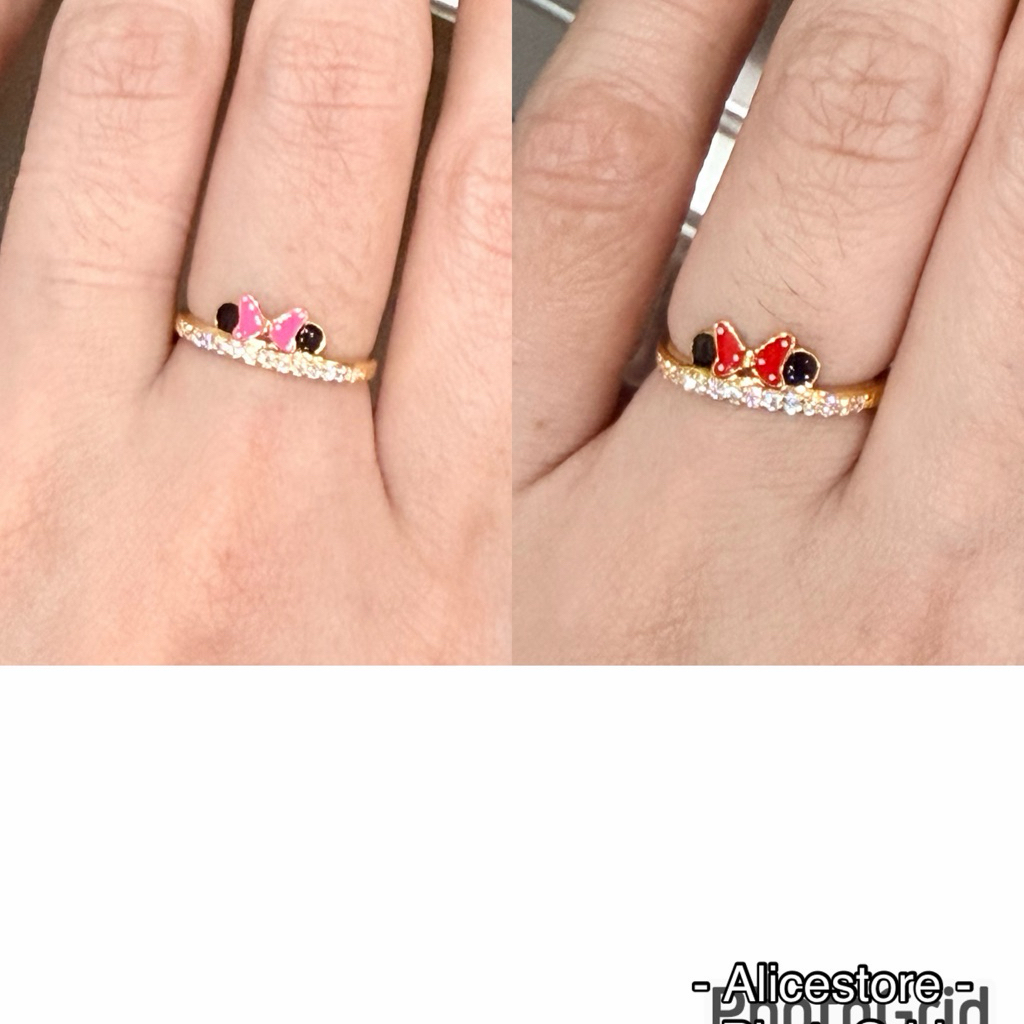 Cincin Listring Minnie pink merah simple elegant uk 10 & 12 stengah emas asli kadar 700