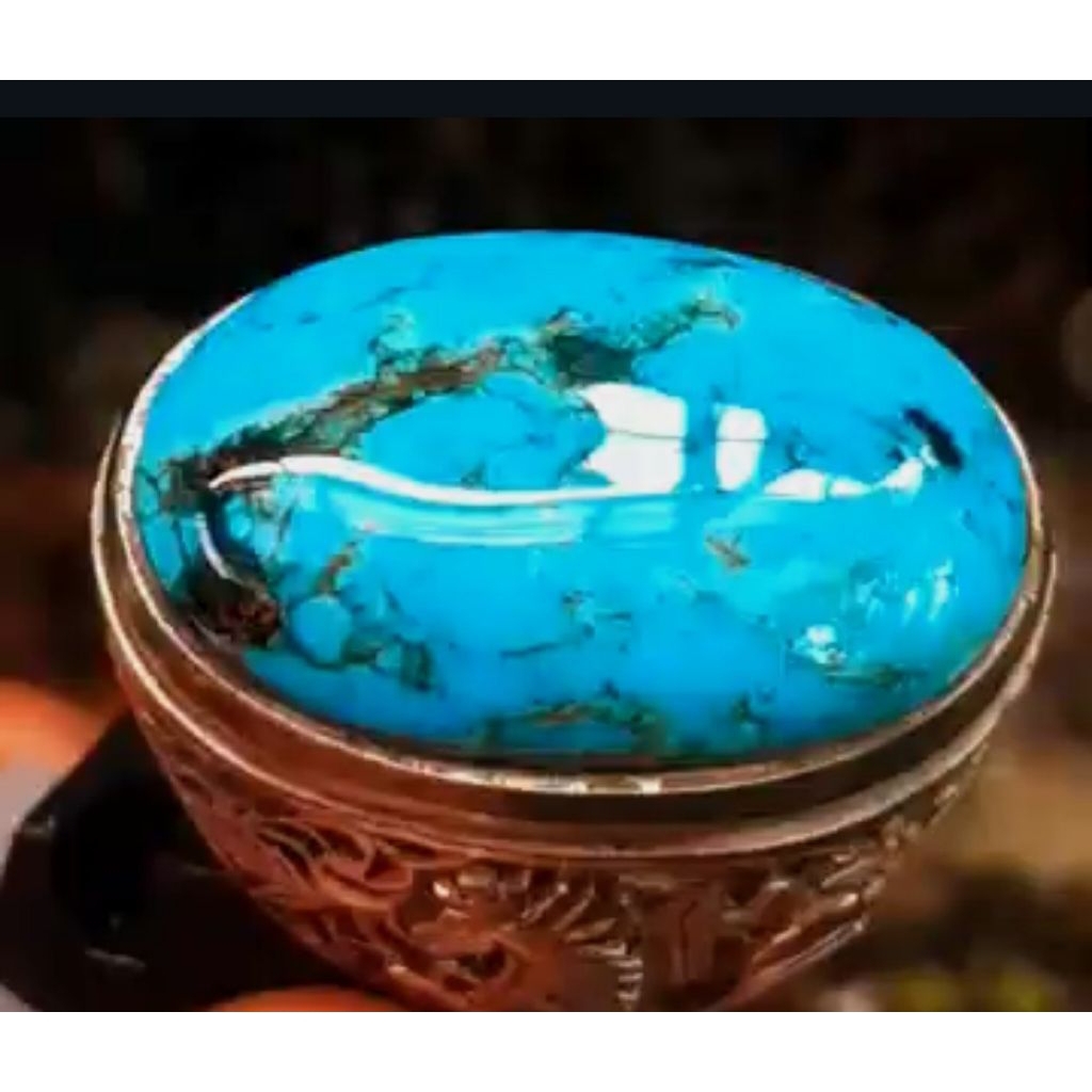 Pirus Persia gradasi biru urat hitam dimensi jumbo ring perak