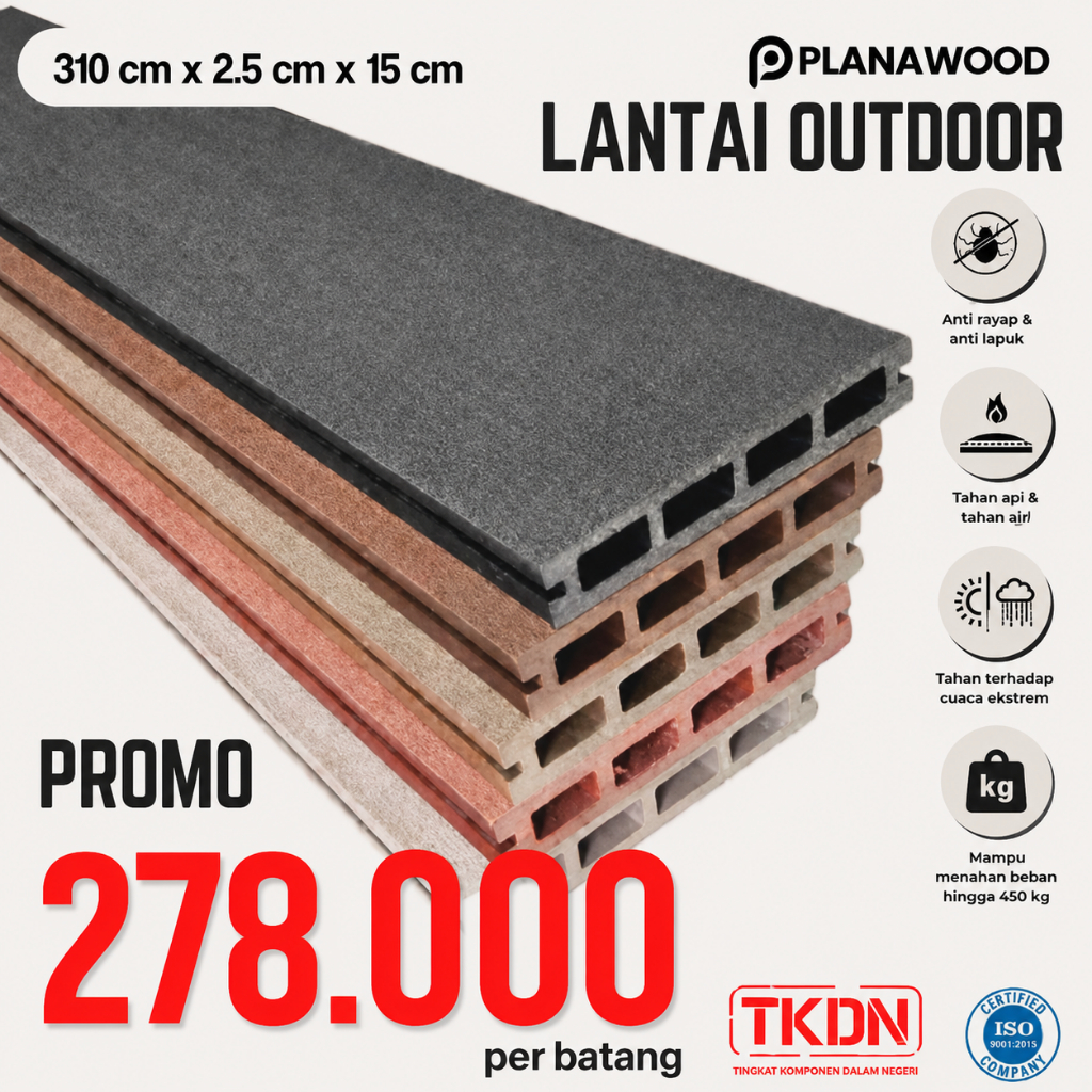 HPC sub Plana Wood lantai kayu outdoor decking Anti rayap anti slip