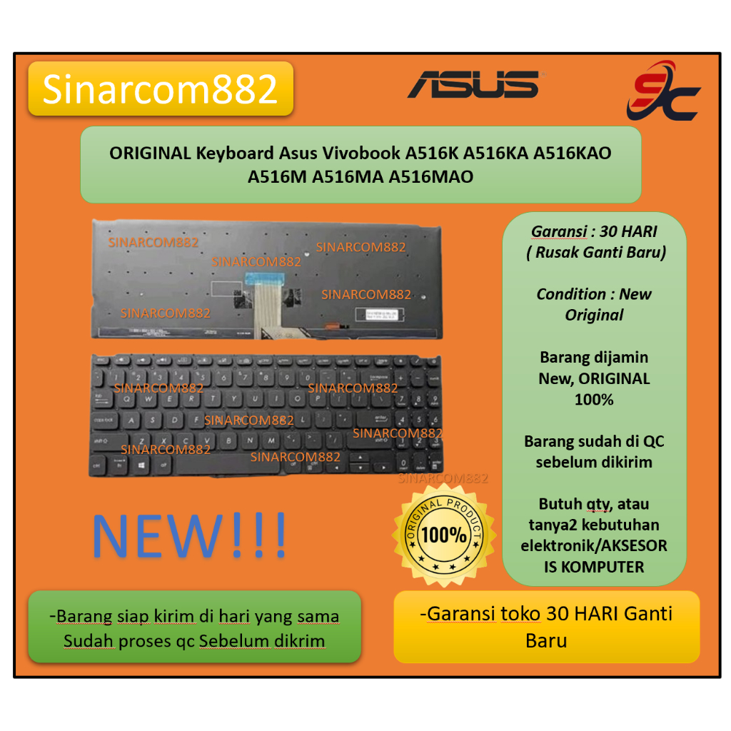 ORIGINAL Keyboard Asus Vivobook A516 A516K A516KA A516KAO A516M A516MA A516MAO