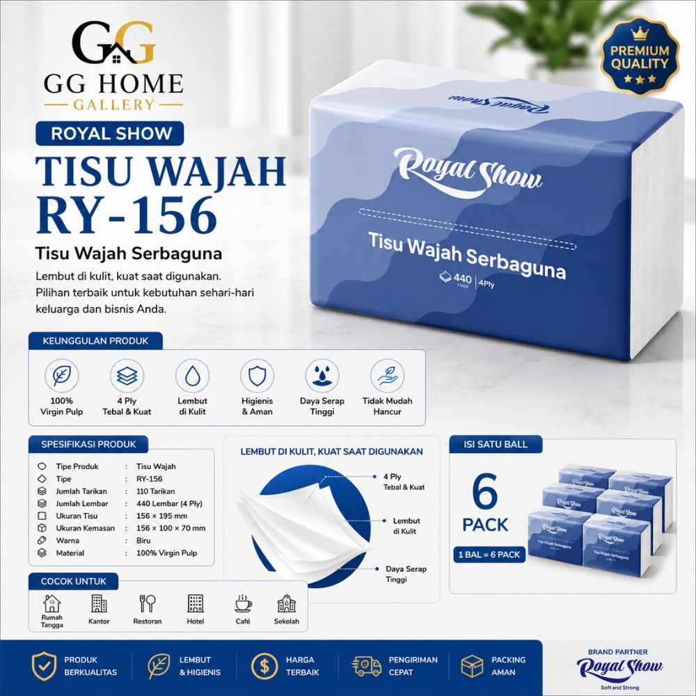 PREMIUM Facial Tissue / Tisu ROYAL SHOW 440 Helai 4 Ply | 100% Virgin Pulp