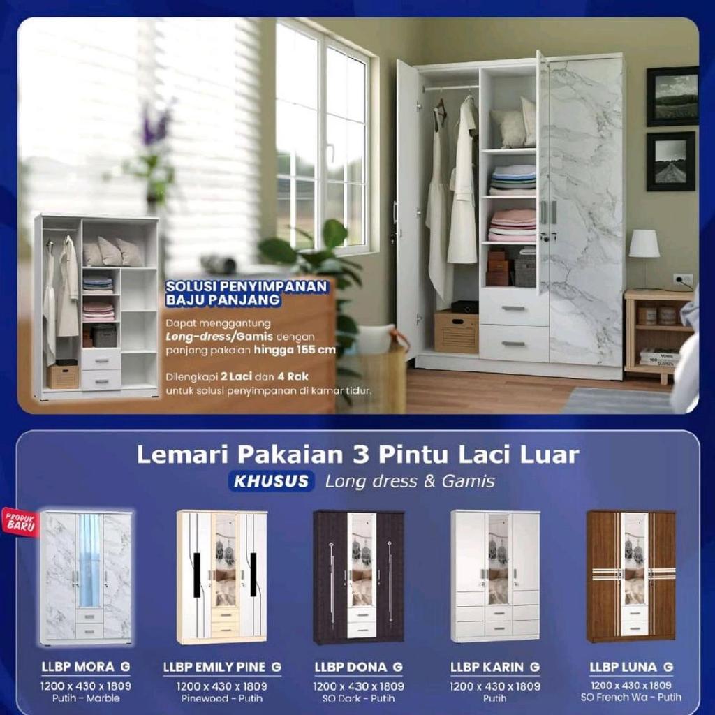 Lemari Pakaian 3 Pintu Tipe LP PAOLO 3PKC [SALE] Furniture Lemari Laci 3 Pintu Cermin Wardrobe 3 Doo