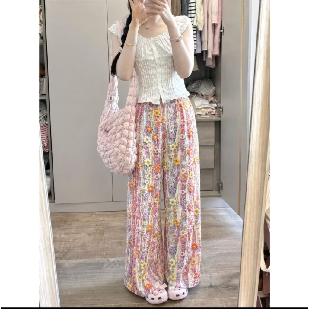 Kulot Rayon Viscose Premium dengan desain bunga warna warni dan kualitas tinggi wanita motif celana