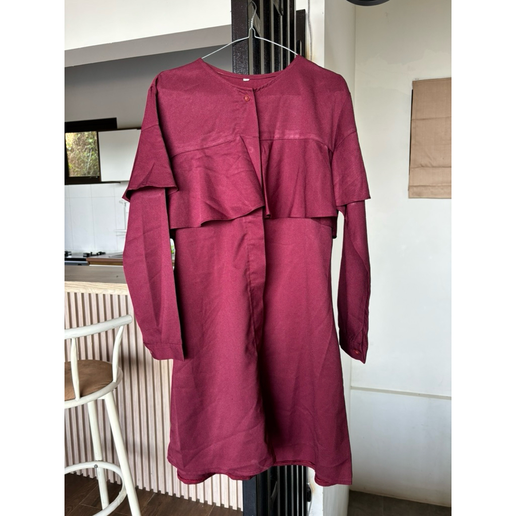 prelove tunik maroon ruffle