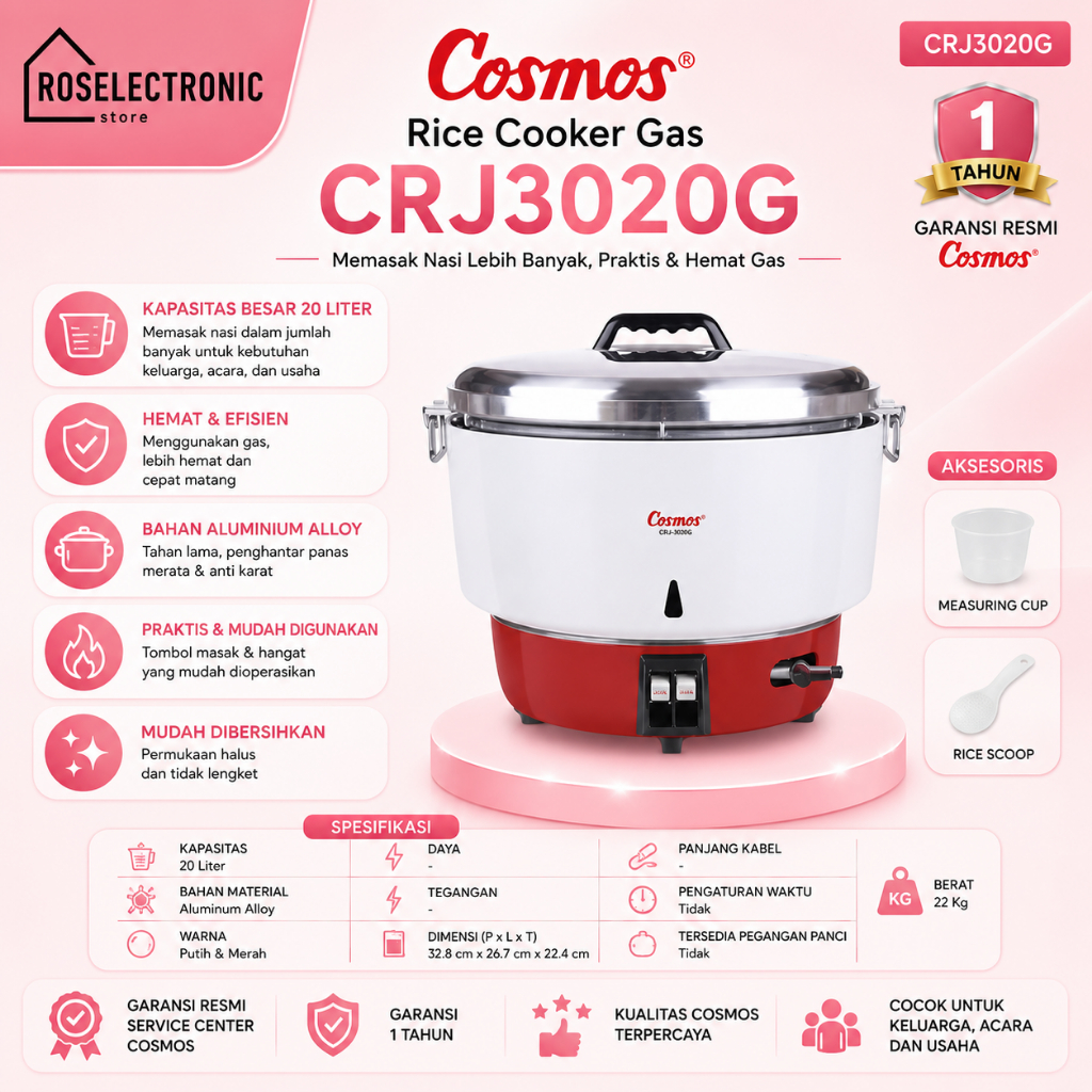 Cosmos Gas Rice Magic Com Cooker 20L CRJ 3020 ORIGINAL BERGARANSI/CRJ3020/CRJ-3020/CRJ 3020/CRJ-3020