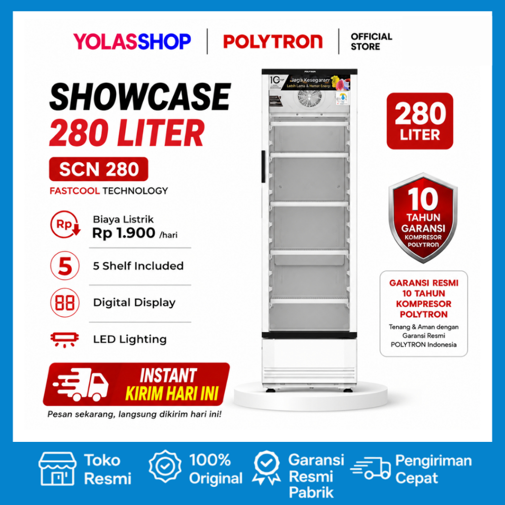 Showcash Polytron Fastcool 280 Liter SCN 280 Garansi Resmi Instant Jogja