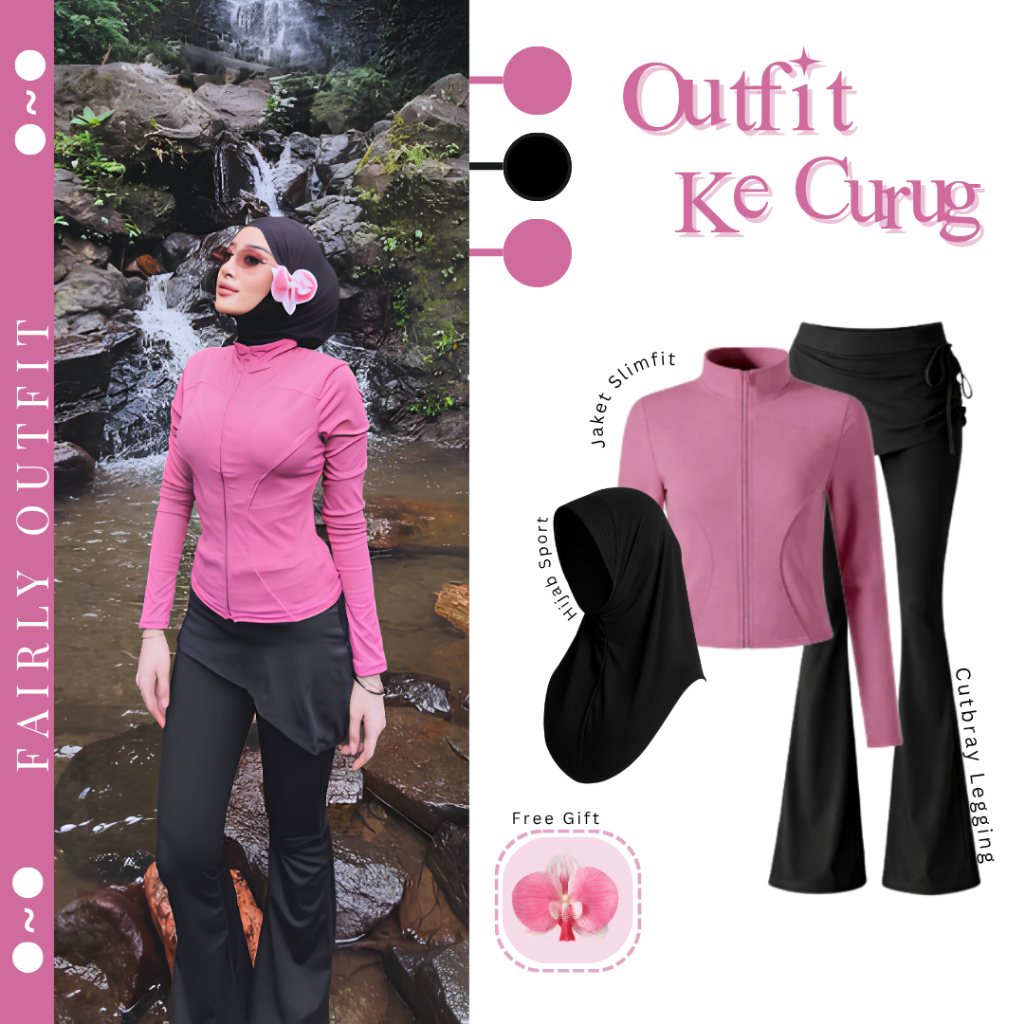 Outfit Olahraga Terbaru ( Hijab Sport + Jacket Slimfit + Celana ) One Set Healing | Outfit Pilates |