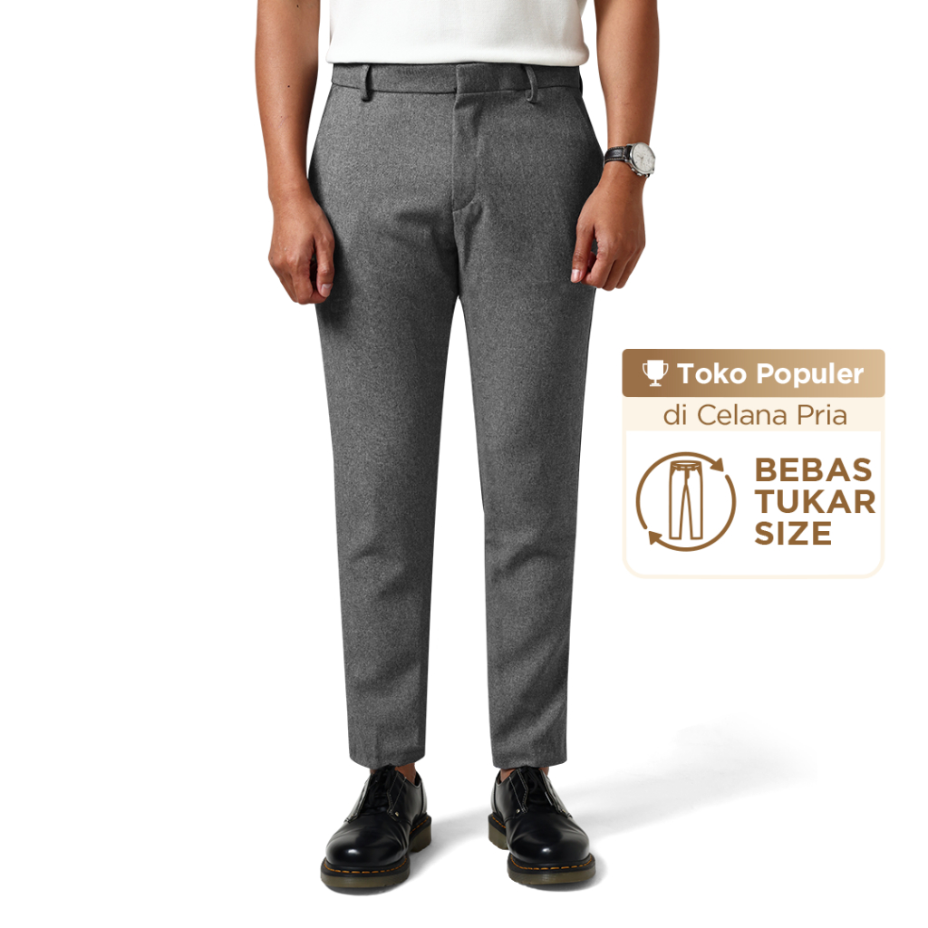 Froyemul LIGHT GREY TROUSERS | Celana Bahan Formal Pria Slim Fit