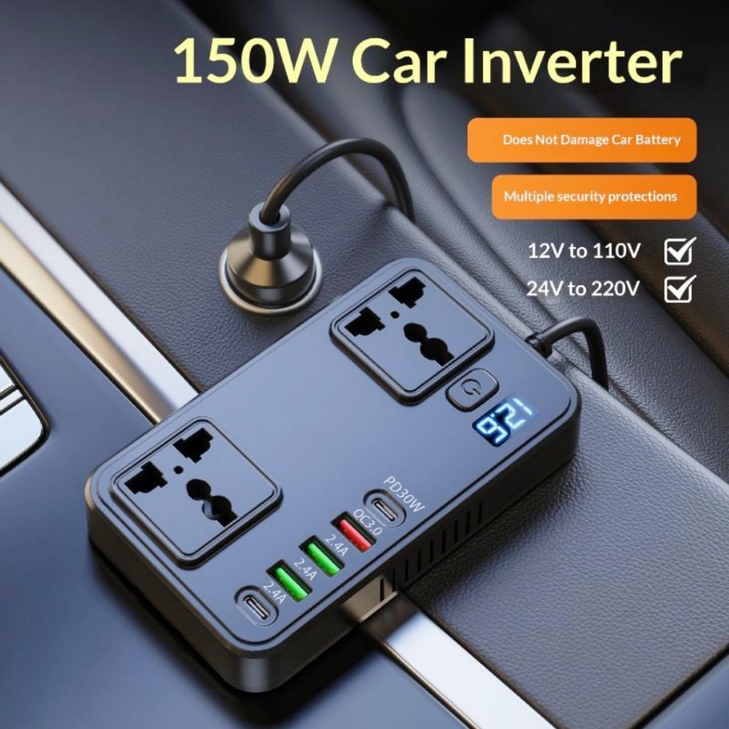 Power Socket Lighter Mobil 12/24V Power 150W Voltmeter Digital USB Fast Charging C15