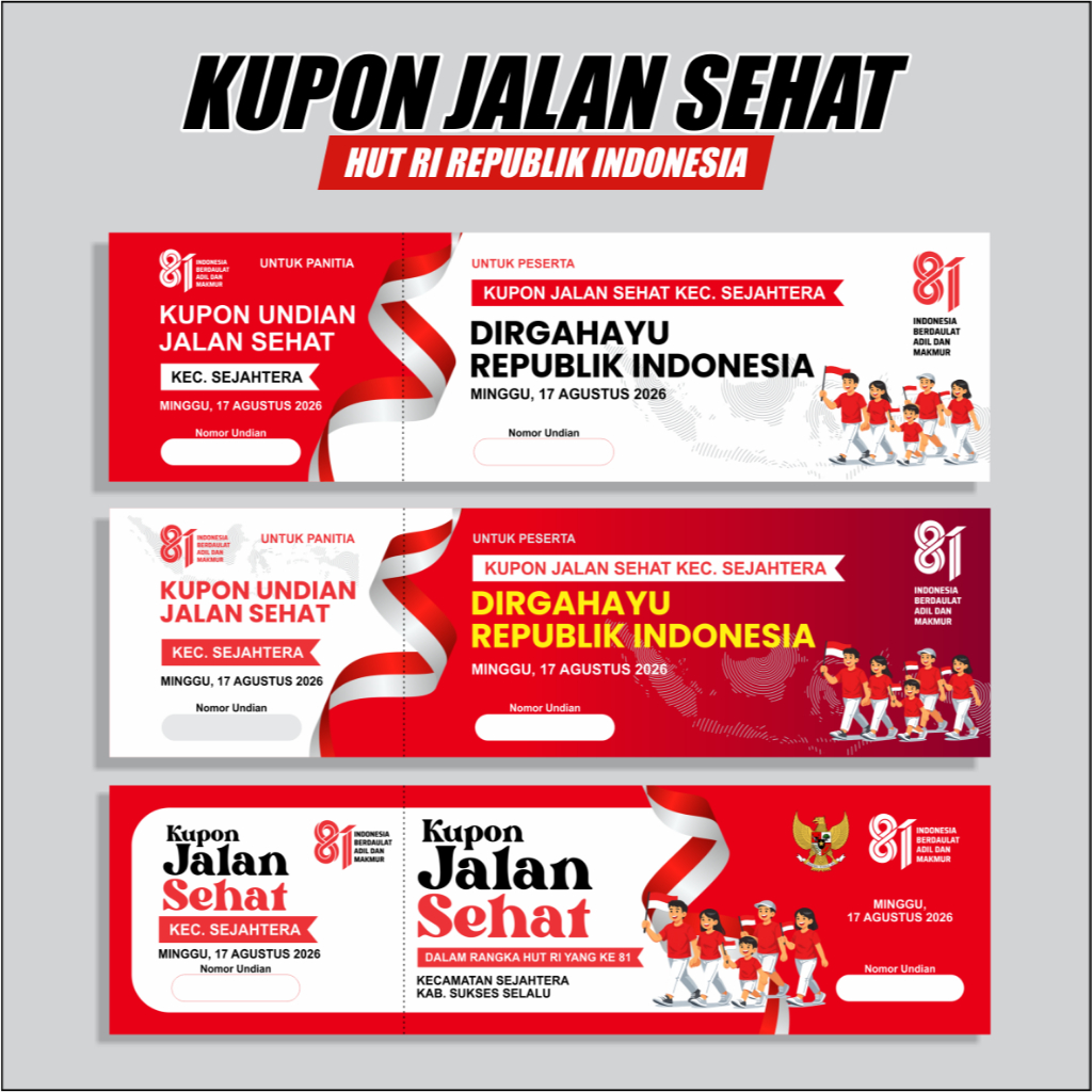 Kupon Undian Custom Jalan Santai | Kupon HUT RI | Kupon Hadiah | undian Kemerdekaan | undian Custom